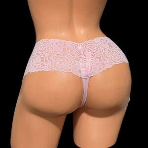Victorias Secret Pink Soft Cotton with Floral Lace Cheekster Panty Pink